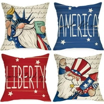 4th of July Patriotic Decorative Throw Pillow Covers 18x18 Set of 4, The Statue of Liberty Gnome Uncle Sam God Bless America Cushion Case Decor, Red Blue Sweet Land American USA Home Decoration