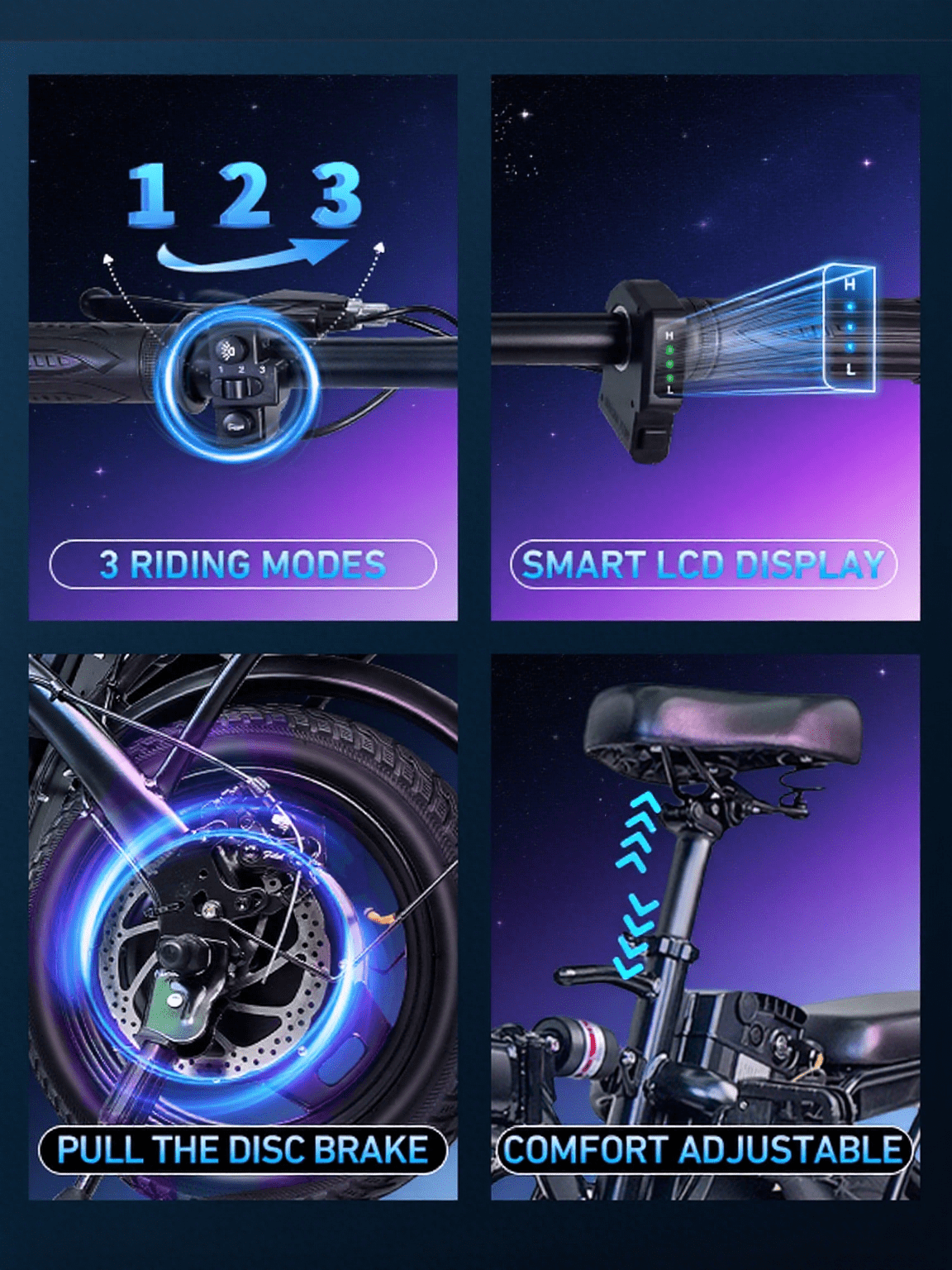 SHCNTEKU Folding Electric Bicycle for Adults Teens, 14IN Ebike with 500W Peak Motor, 20mph 25 Miles 576Wh Removable Battery , UL 2849