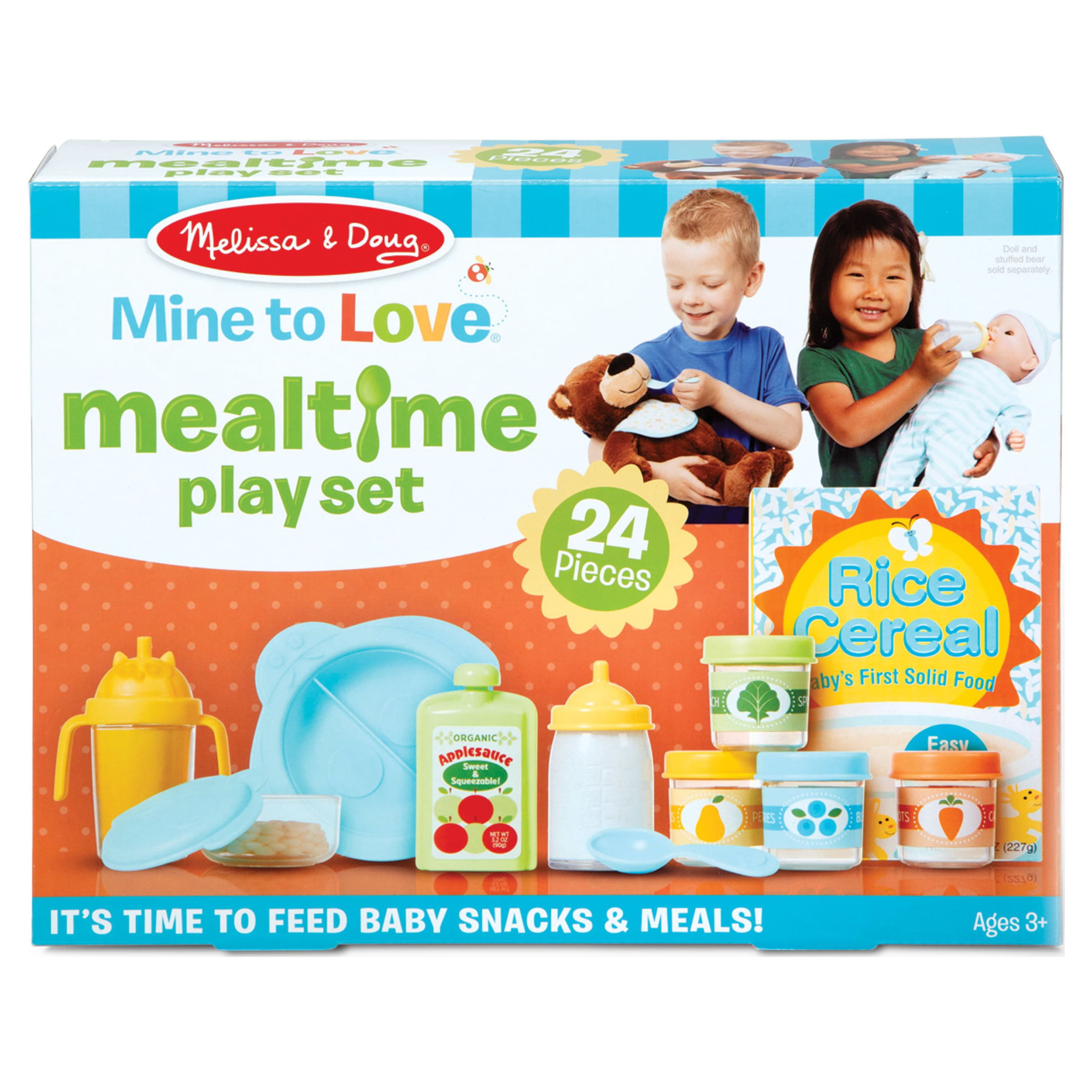 Melissa & Doug Mine to Love Mealtime Play Set for Dolls with Bottle, Pretend Baby Food Jars, Snack Pouch, More (24 pcs)