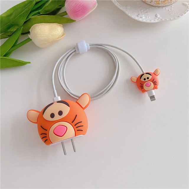 Stitch Mickey Mouse Cartoon Silicone Protector Case for IPhone Charger Cable Data Line Head Protection Cover Accessories Tigger Only protective case