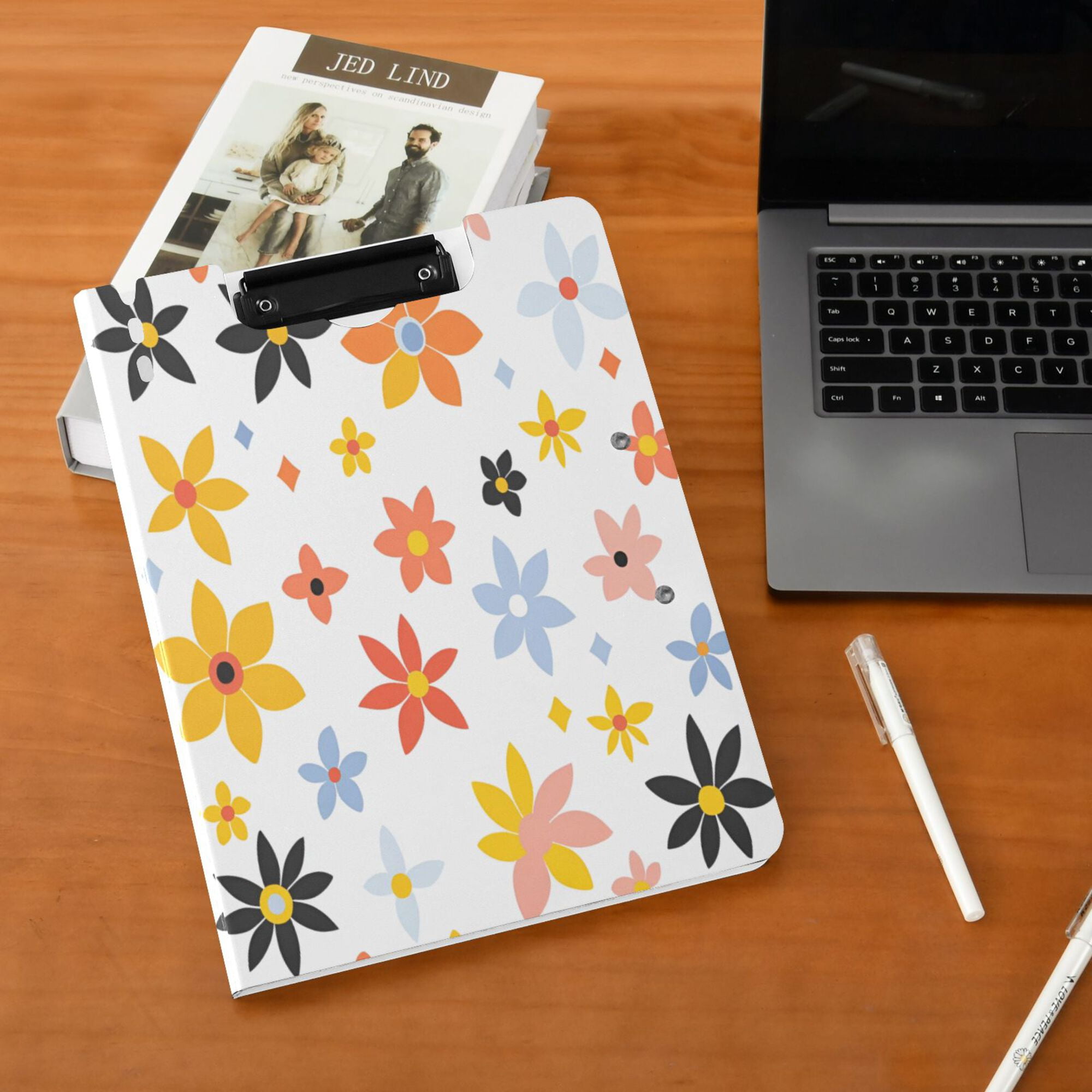 FORMRS A4 Clipboard Folder with Pen Holder Horizontal Foldable School Office Binder, Colorful Retro Floral