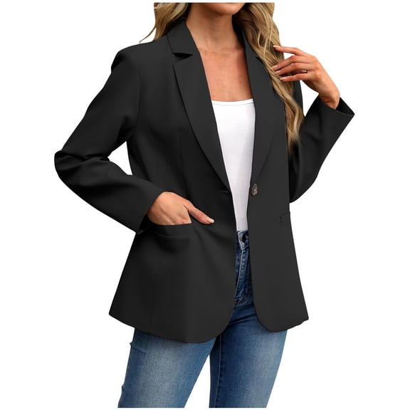 Purcolt Women's Long Sleeve Blazer Dressy Casual Lapel Collared Single Button Work Office Suit Jacket for Business Wedding Party
