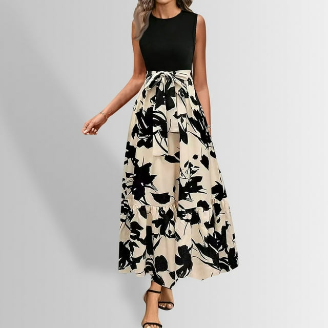 WILLBEST Vestidos De Lino Para Mujer Vestidos De Verano Para Mujer 2025 Vestido Largo Cruzado De Manga Corta Con Estampado Floral Vestido De Línea A Con Volantes Y Retazos