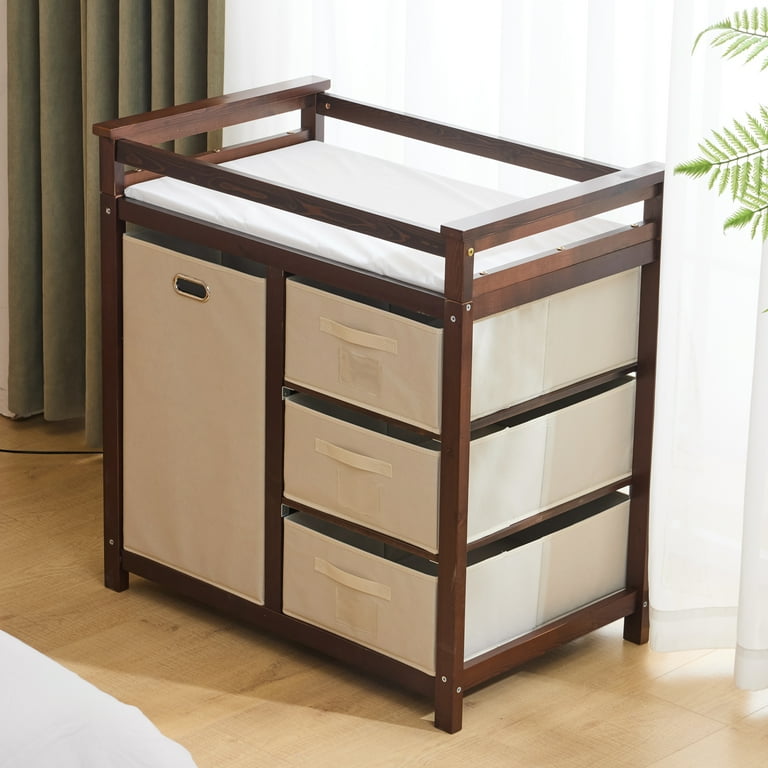 Zimtown Baby Changing Table,Dresser Baby Diaper Changing Station with  Laundry Hamper,Infant Nursing Table with 3 Storage Drawers,Removable Safety  Rail & Strap for Bedroom,Brown - Walmart.com
