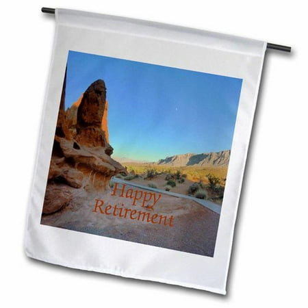 3dRose Happy Retirement on Photo of Desert Landscape Polyester 1 6   x 1  Garden Flag