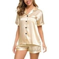 thumbnail image 1 of Conjunto de pijama de satén de seda para mujer, conjunto de dos piezas con botones, 1 of 5