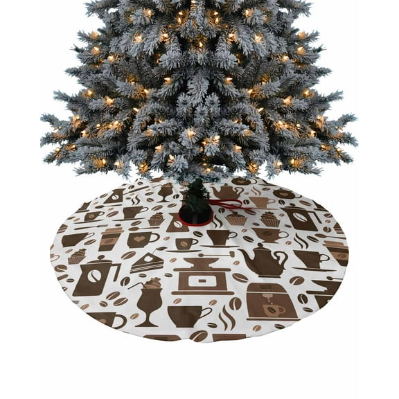 Brown Coffee Christmas Tree Skirt 36 Inches Large Christmas Skirt Tree, Farmhouse Rustic Coffee Tree Skirt Christmas Decorations for Fireplace Party Holidays Indoor Outdoor