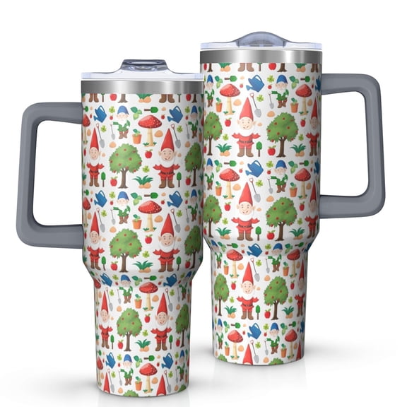 White Christmas Gnome Pattern Tumbler with Handle and Lid,40oz Double Wall Vacuum Insulated Tumbler,Cups Gift for Women and Men