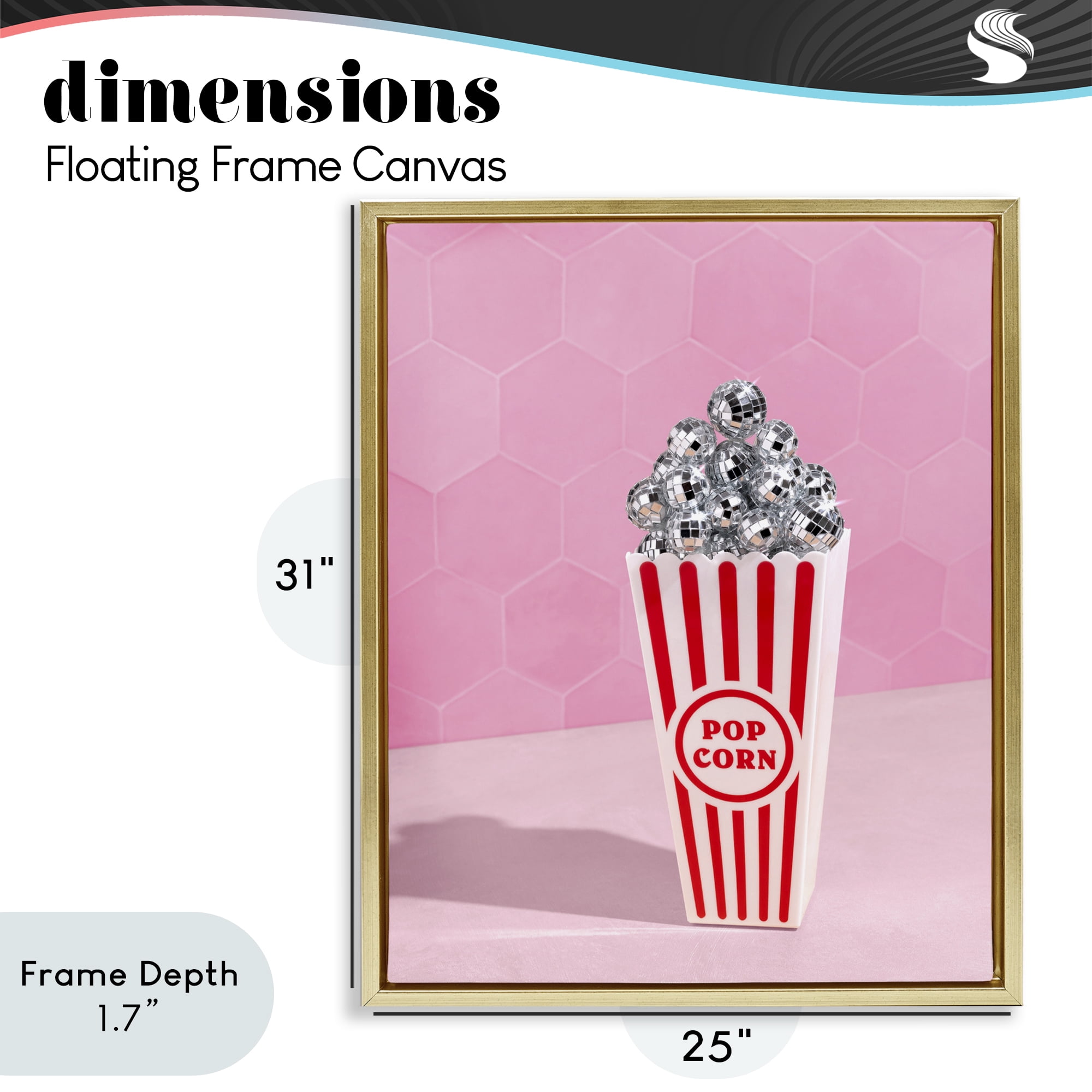 Stupell Industries Pink Disco Popcorn Gold Framed Floater Canvas Wall Art, design by LISH Creative