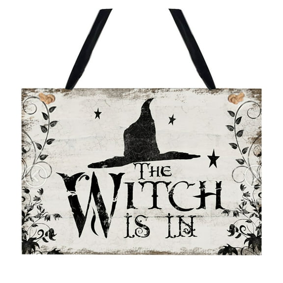 EUDIDV Scary Gate Sign Halloween Witch Hat Listing Wooden Ghost Festival Skull Decoration Hanging Board Halloween Gate Signage Decorative