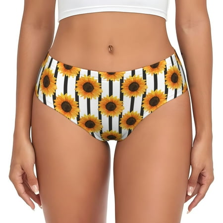 Womens Underwear - Sunflower flowers stripes No Show Seamless Underwear for Women  Soft Stretch Womens Panties  Hipster Ladies Panties Bikini Underwear Briefs