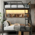 thumbnail image 3 of YIYADO Twin over Full Bunk Bed, Metal Bunk Bed with Storage Shelves and Lights, Space-saving & Noise-free Design, Woodgrain, 3 of 6