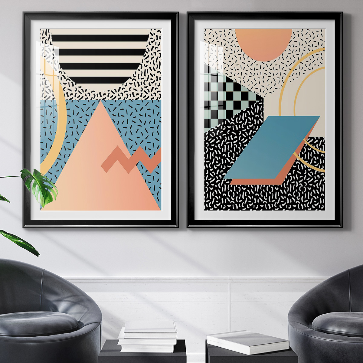 Wexford Home Modern Memphis I Premium Framed Print, 30.5" x 42.5" - Ready to Hang, Black (Set of 2)