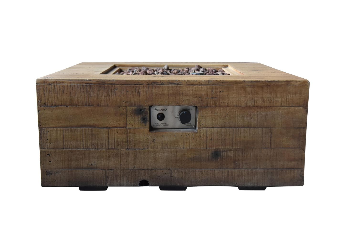 Table de feu Modeno Wilton Redwood – Béton renforcé de fibres de verre, propane liquide