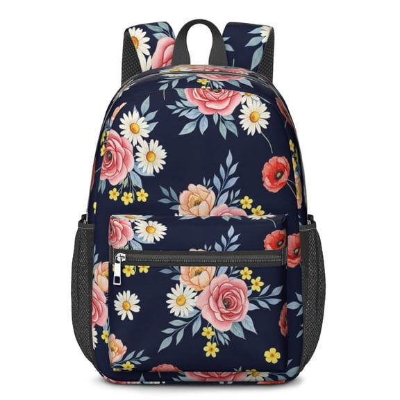 Pioneer Flower Floral Print Pattern 17" School Backpacks for Teens,Waterproof Oxford Fabric,S-Shape Padded Straps for School,Travel,Hiking,Camping
