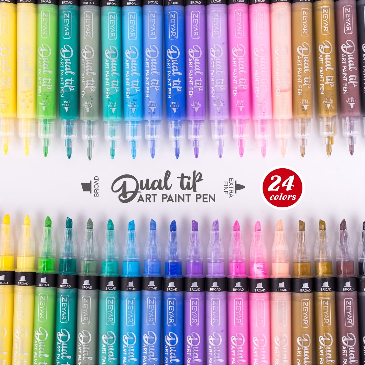 ZEYAR Dual Tip Acrylic Paint Pen Metallic Colors, Board and Extra Fine  Tips, Patented Product, AP Certified, Waterproof Ink, Works on Rock, Wood,  Glass, Metal, Ceramic and More (12 Metallic Colors) 