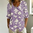 thumbnail image 5 of VBVC Women's Floral Button Down Blouse , Summer Collared Top For Women , Ladies' Lightweight Puff 3/4 Sleeve Tunic Shirt, Purple , S-2XL, 5 of 6
