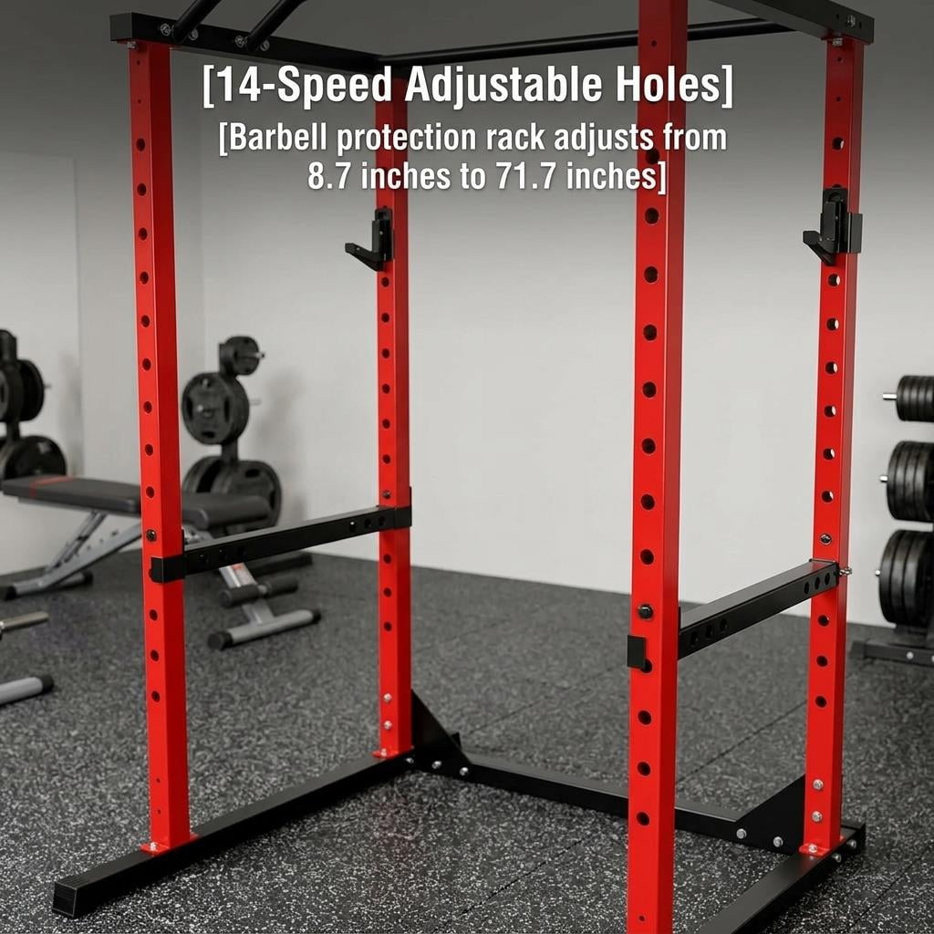 Tanfengu 1200LBSAdjustable Power Cage Squat Rack, 14-Level Height Power Rack with Safety Bars, for Home Gym Bench Press & Strength Training