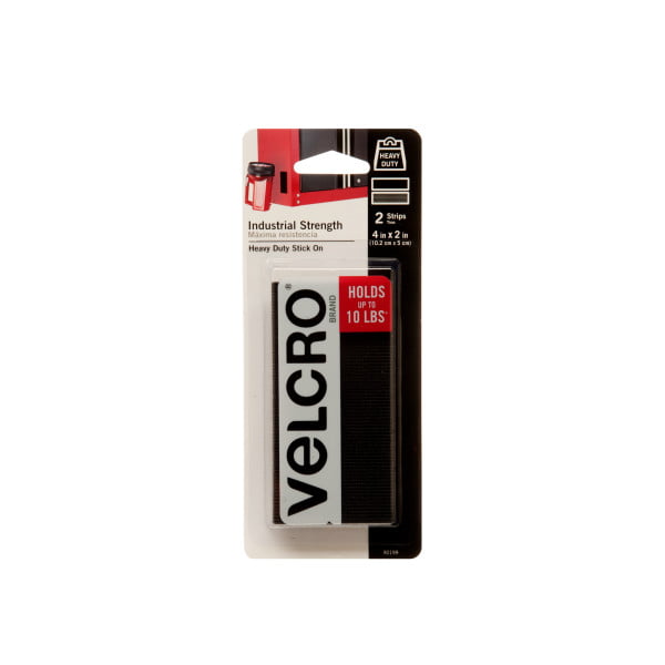 VELCRO Brand Industrial Strength, Indoor & Outdoor Use, Superior Holding Power on Smooth Surfaces, Black, 4" x 2", 2 Strips (90199)