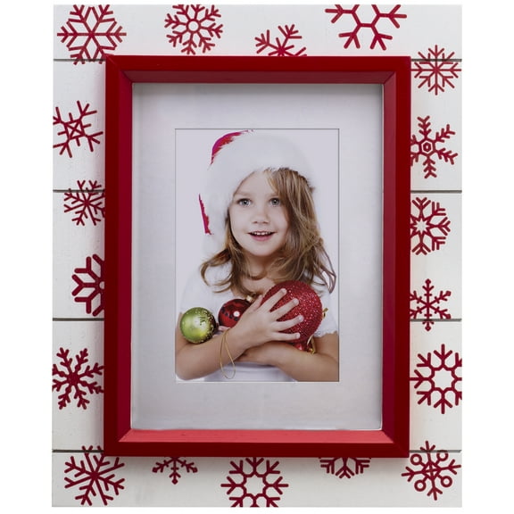 FINE PHOTO GIFTS Red Snowflake 4" x 6" or 6" x 8" Wood Picture Frame