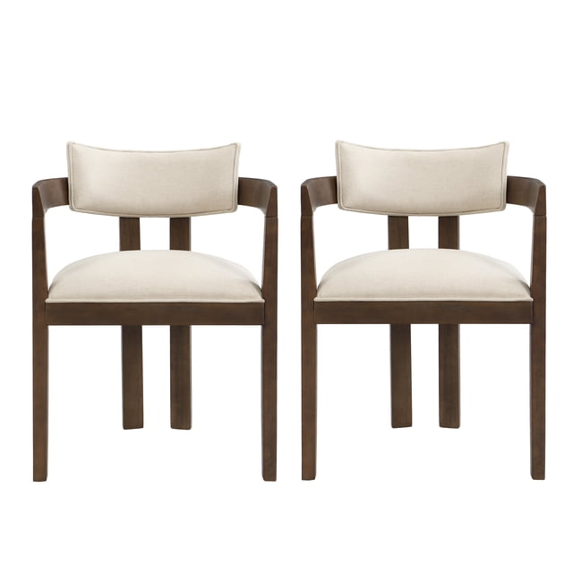 Noble House Dining Chair with Armrest Set of 2,Polyester Linen Blend Fabric,Walnut