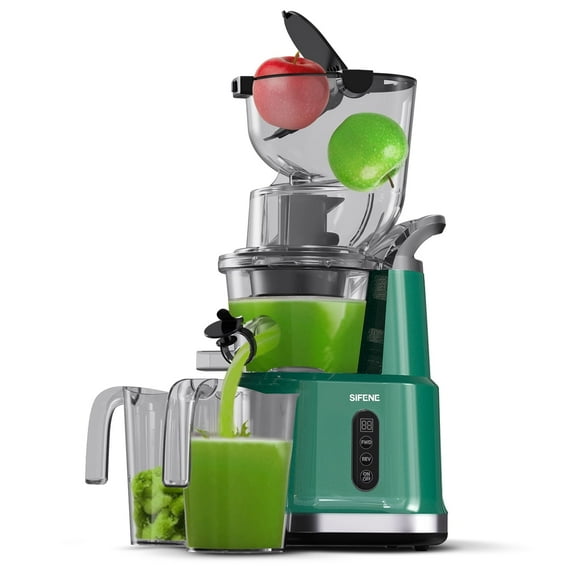 SiFENE Extracteurs de Jus à Pression à Froid 200 W, Grande Ouverture de 83 mm pour Aliments Entiers, Extracteur à Mastication Lente, Rendement Élevé, Vert