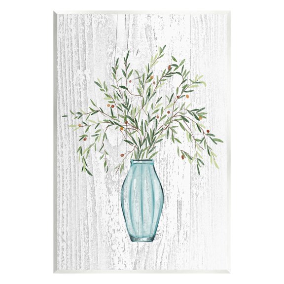 Stupell Industries Botanical Bouquet Vase Hanging Leaves Grain Pattern Graphic Art Unframed Art Print Wall Art, Design by Ziwei Li