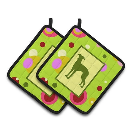 

Carolines Treasures CK1102PTHD Lime Green Dots Italian Greyhound Pair of Pot Holders 7.5HX7.5W multicolor