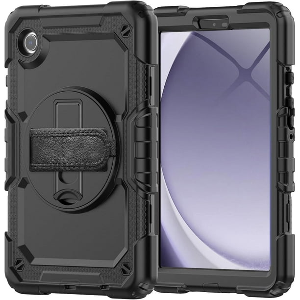 Funda para Samsung Galaxy Tab A9 8.7'' 2023 (SM-X110/X115/X117), Funda Protectora Resistente a Golpes con Protector de Pantalla, Soporte Giratorio de 360°, Correa para Mano/Hombro y Soporte para
