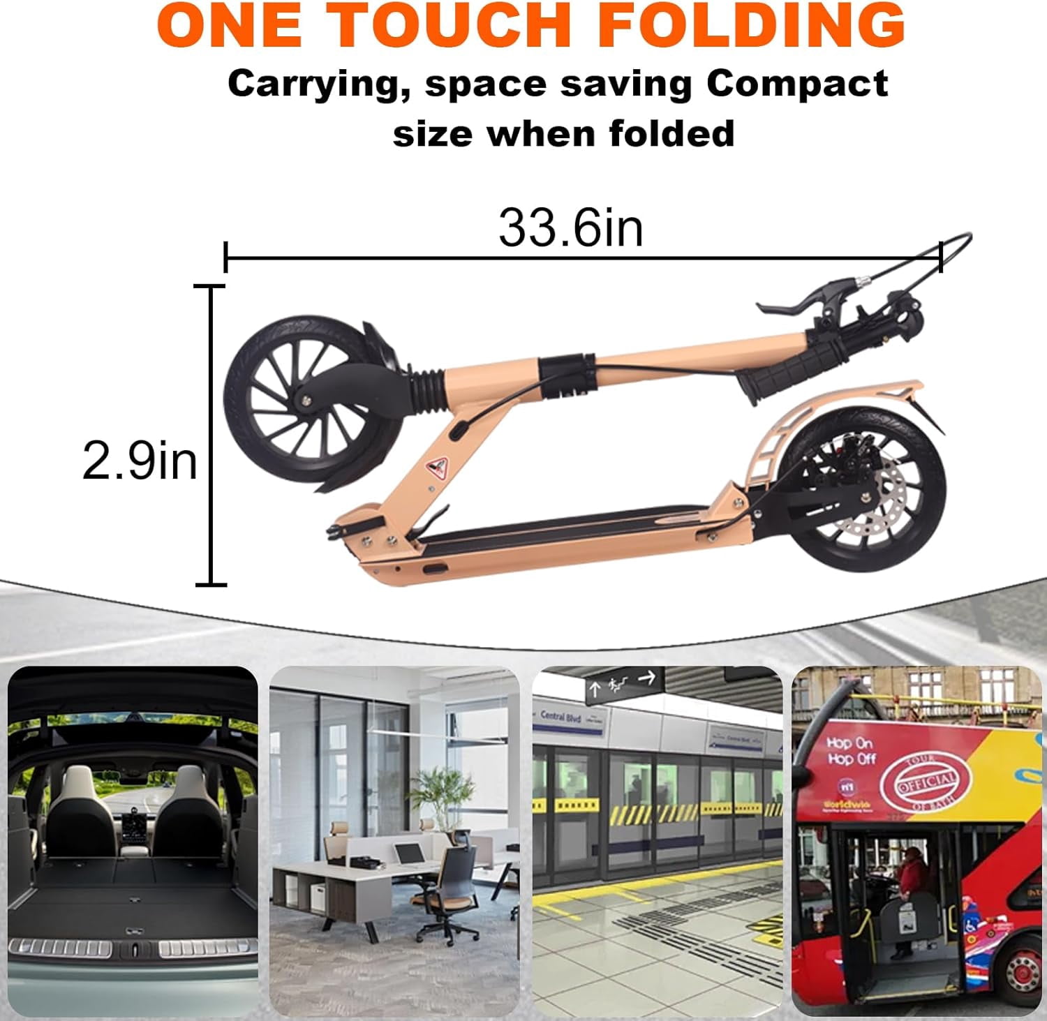 Kick Scooter for Ages 6+,Kid, Teens & Adults. Max Load 220 LBS. Foldable, Lightweight, 8Inch Big Wheels, 4 Adjustable Levels, Disc Brake