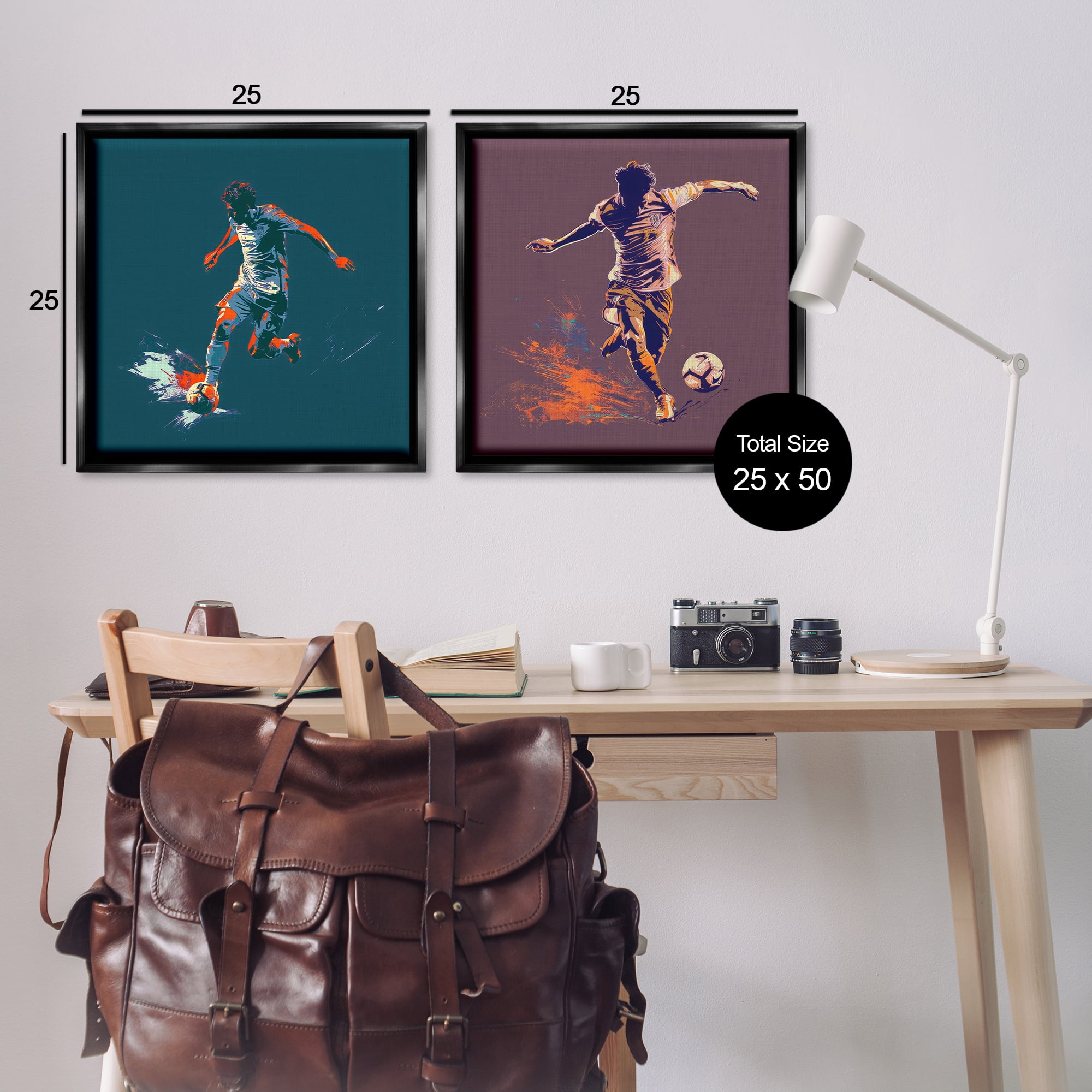 Stupell Industries Kicking Soccer Ball Goal Sports Painting Black Floater Framed Canvas Art Print Wall Art, 25 x 25, Set of 2