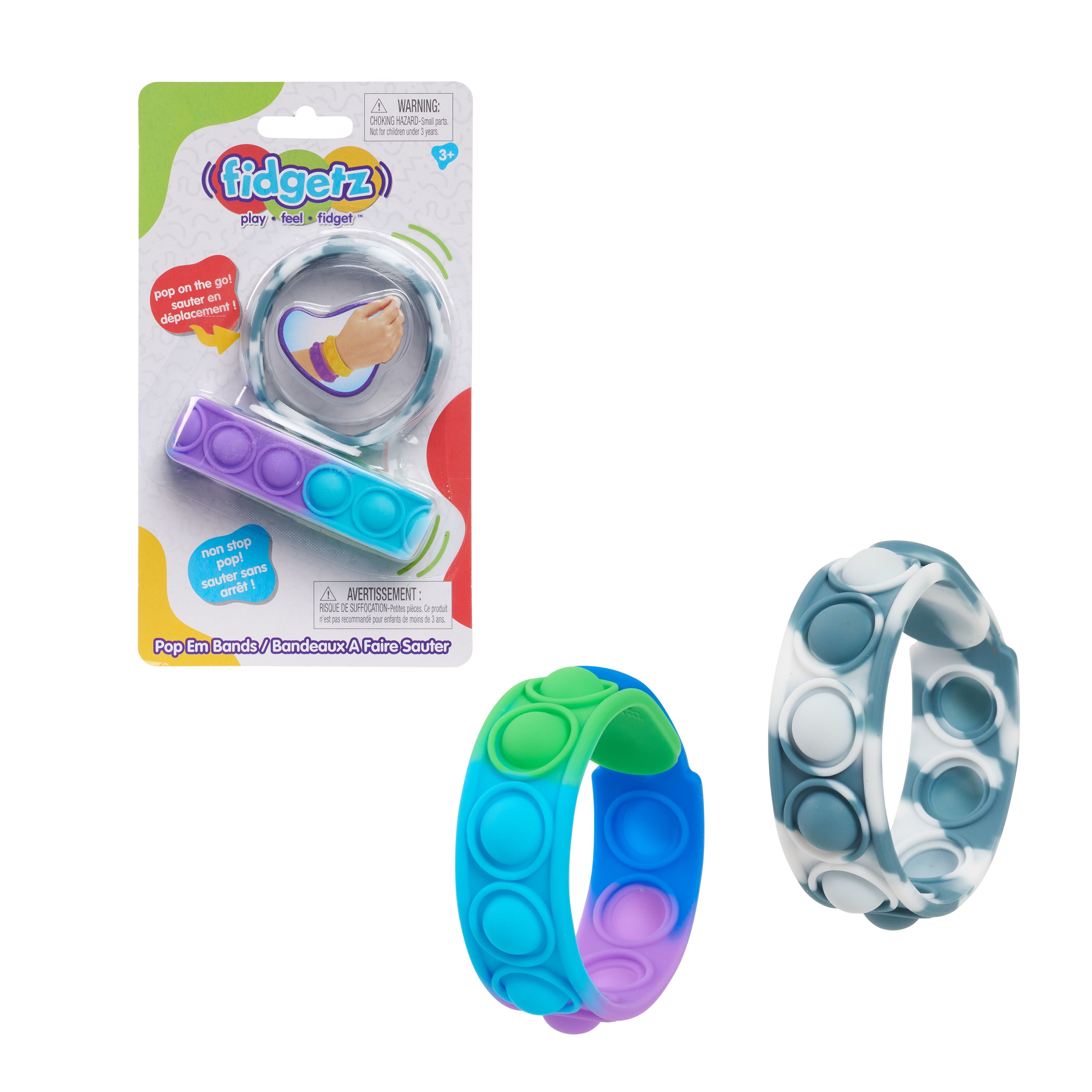 Fidgetz Pop Em's Bands Fidget Toys, Button Sensory Toys for Kids and Adults, Anxiety and Stress Relief Toys, Assortment, Styles May Vary,  Kids Toys for Ages 3 Up, Gifts and Presents
