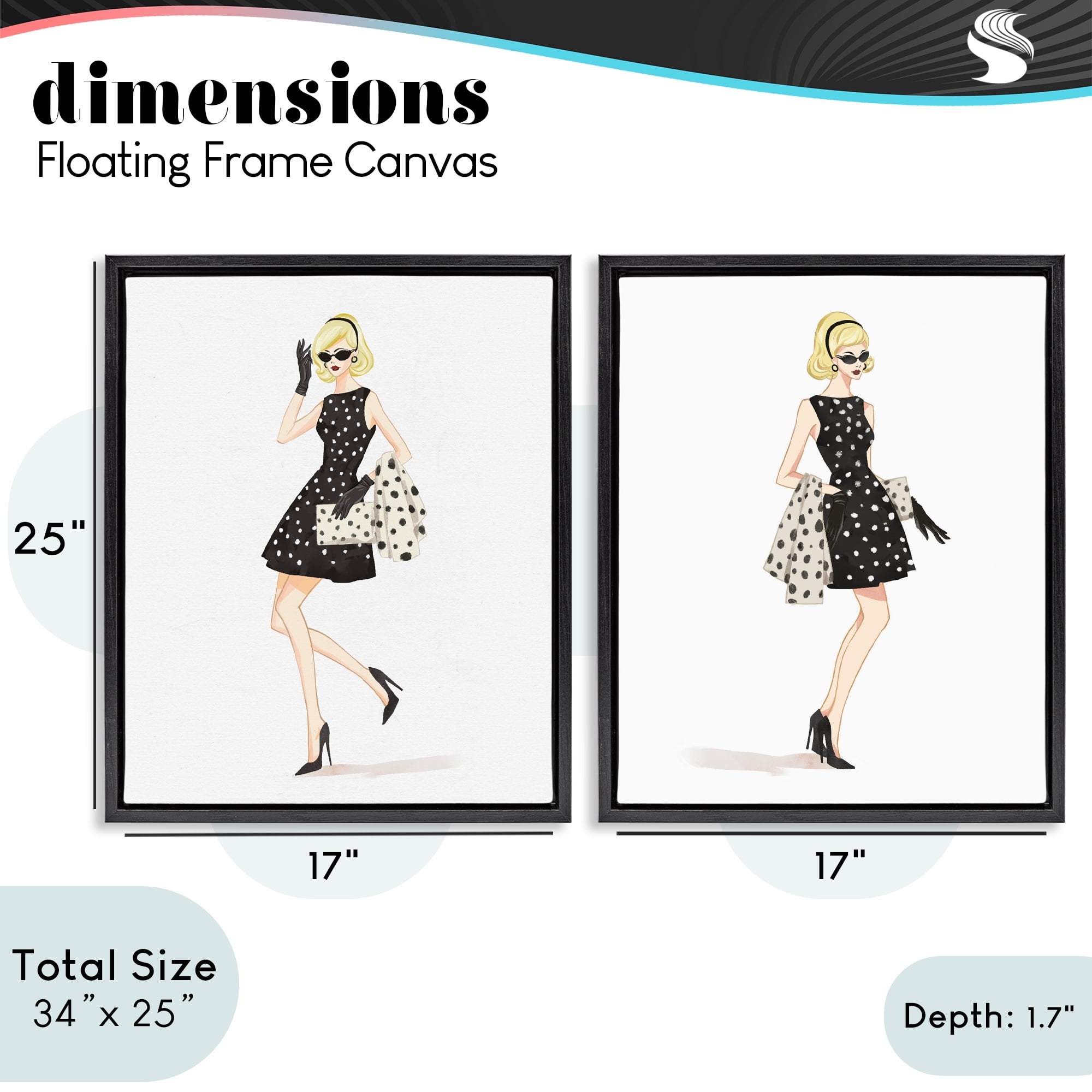 Stupell Industries Retro Glam Female 2 Piece Black Framed Floater Canvas Set, design by Ziwei Li