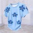 thumbnail image 5 of DeHolifer Women's T-Shirts Casual Floral Short Sleeve Crewneck Summer Lightweight Tee Shirts Sky Blue 3XL, 5 of 5