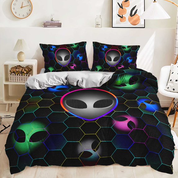 Hosima 3-Piece 3D Digital Printed Duvet Cover, Alien and Other Patterns, Children's and Adult Bedding Series,DLC07-King