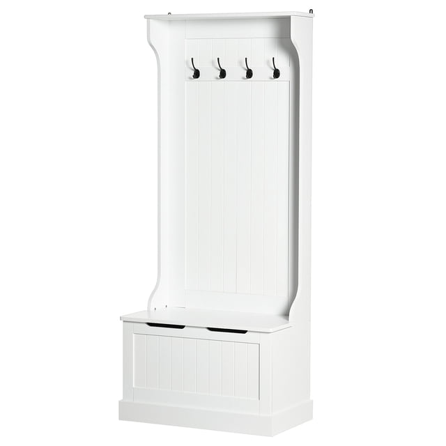 4-In-1 Hall Tree with Coat Rack, Top Shelf, Shoe Storage and Bench Seat, Entryway Bench with 4 Hooks