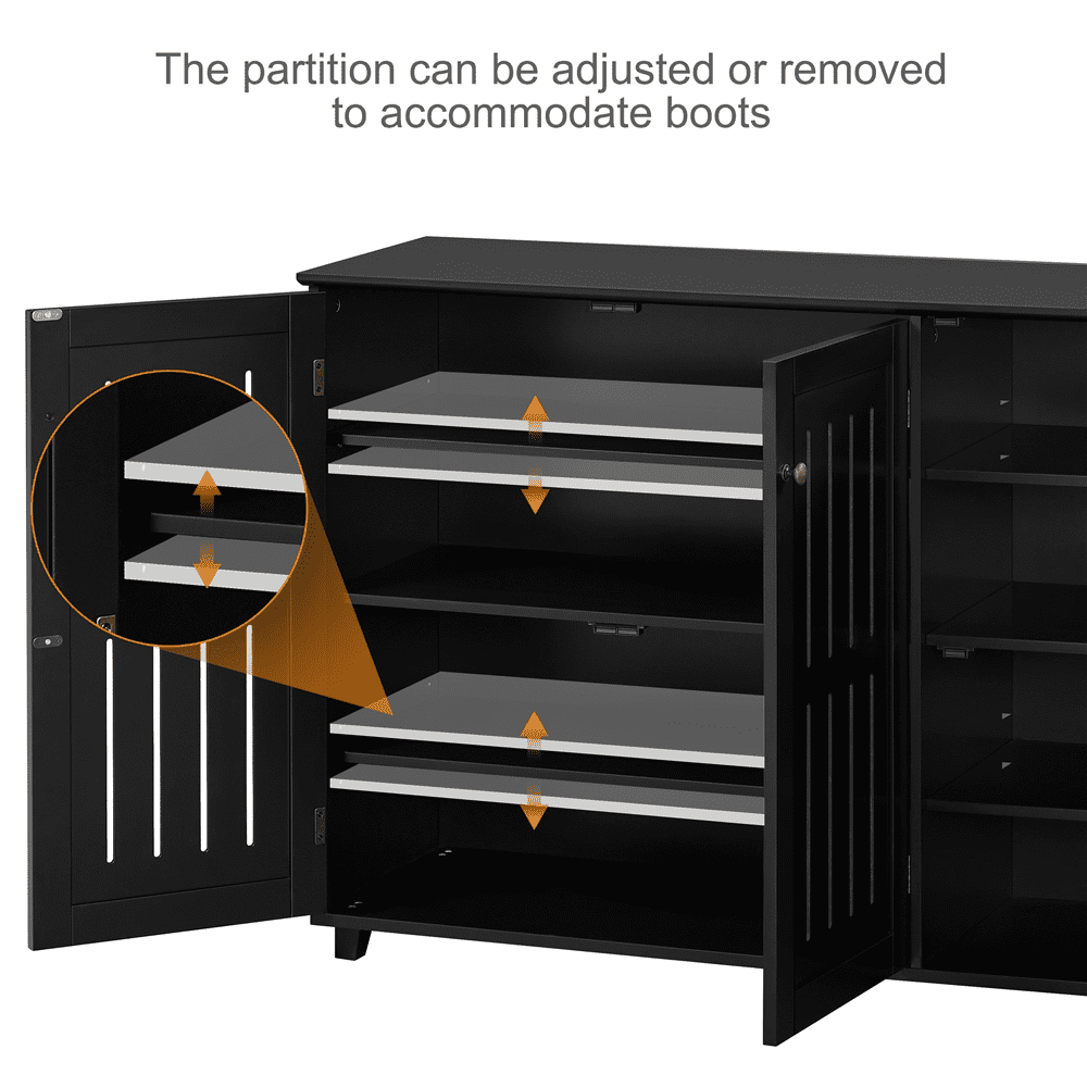 Alden Design 4 Tier Wooden Shoe Storage with Louvered Door, Black