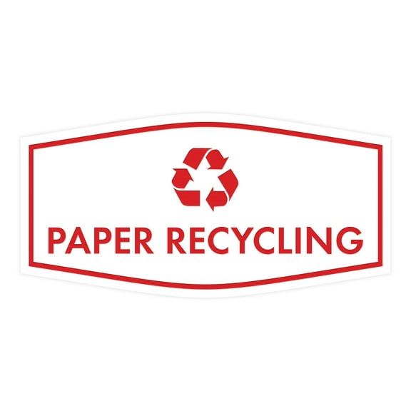 Fancy Paper Recycling Sign (White/Red) - Large