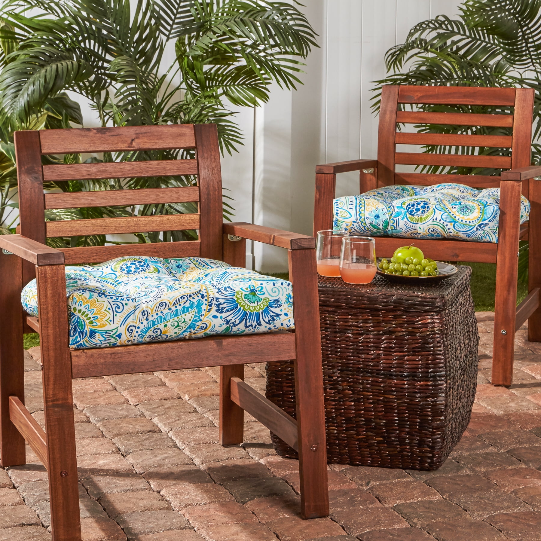 Greendale Home Fashions Tufted Outdoor 20'' x 20'' Seat Cushion, Set of 2, Baltic
