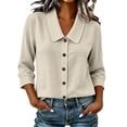 thumbnail image 2 of Ynynloco Womens 3/4 Sleeve Cotton Linen Shirts Peter Pan Collar Button Down Tops Lightweight Breathable Casual Cute Tops, 2 of 8