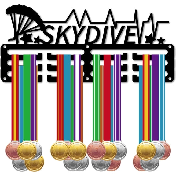 Skydive Medal Holder Race Medals Hanger Display Sports Awards Ribbons Organizer Small Black Wall Mounted Hanging Rack Stand 11.4 x 5.1Inch