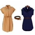 thumbnail image 4 of Women Summer Cotton Shirt Dress Ladies A-Line Casual OL Dress Dress with Belt, 4 of 4