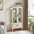 thumbnail image 3 of Jopath Display Cabinet with Glass Doors, Curio Glass Wine Cabinet with Adjustable Glass Shelves and Drawer Cabinet Sideboard With Bulb Included for Home Decor and Organization Antique White, 3 of 9