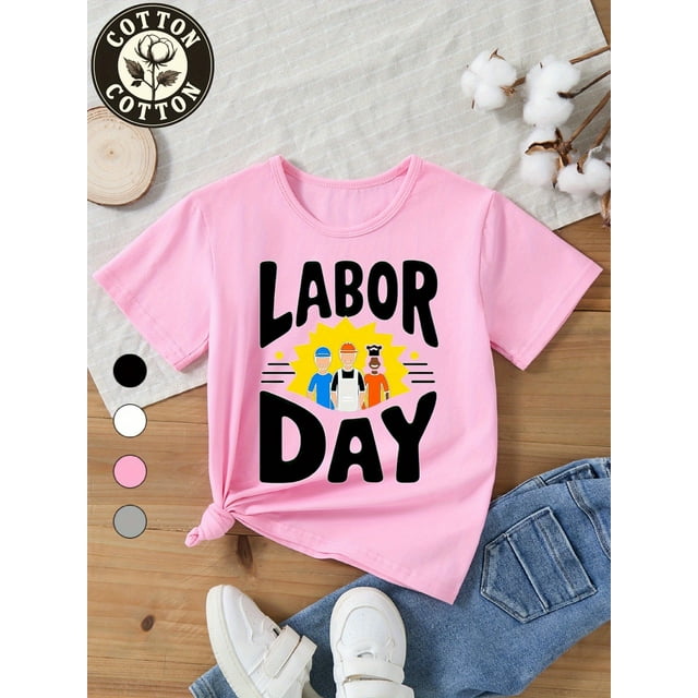 T-Shirt en Coton pour Enfants - Design de Travailleur Mignon avec "quot; Texte, Noir avec Graphiques Jaunes, Coupe Régulière Col Rond, Tenue Décontractée Toutes Saisons pour Garçons et Filles, 3 Couleurs