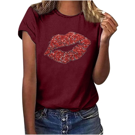 JeashCHAT Women's Shirt Tees Funny Cute Short Sleeve Crew Neck Fall T Shirt Love Shirt Gift Tops Blouse Gift For Couples