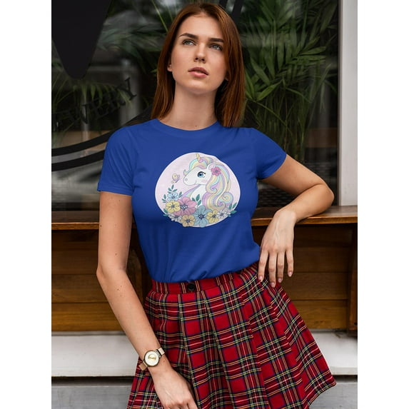 Unicorn With Colored Flowers Shaped T-Shirt Women -Image by Shutterstock, Female Small