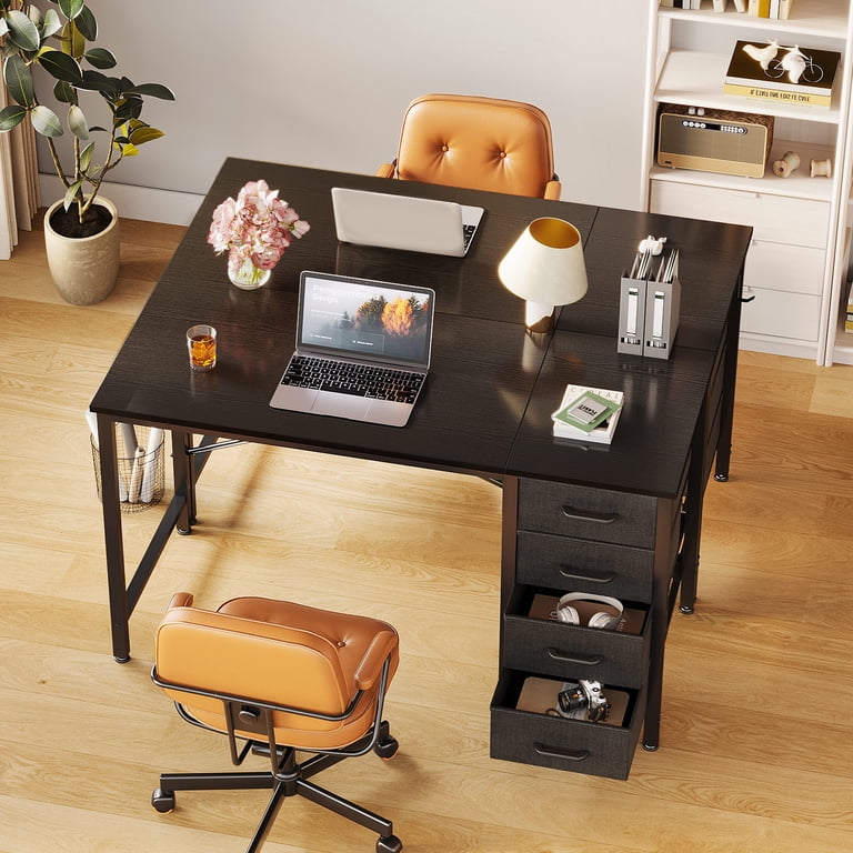 Casacomoda Computer Desk with 4 Storage Drawers, Black photo 5