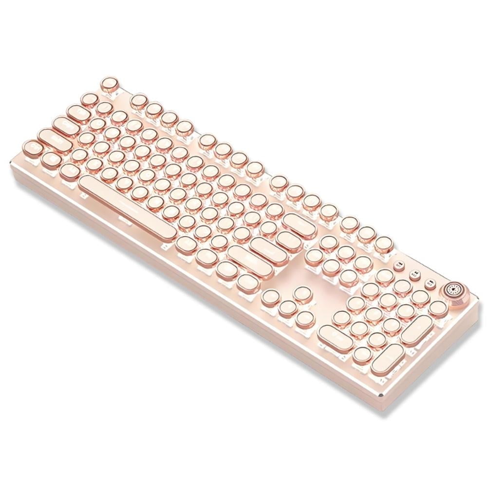 Hnjugfe Typewriter-Style Mechanical Gaming Keyboard with Backlit Keys, Beige, New, 1 Count