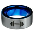 thumbnail image 2 of Tungsten Weightlifting Barbell Weight Band Ring 8mm Men Women Comfort Fit Blue Flat Cut Brushed Gray Polished, 2 of 4