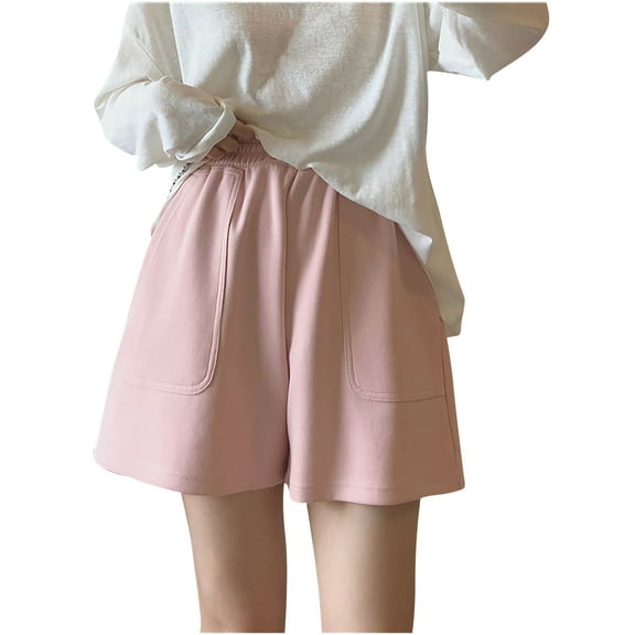 Shorts for Women Casual Elastic High Waist Wide Leg Shorts Pure Color Soft Baggy Summer Lounge Shorts with Pockets